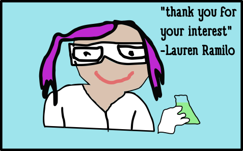 Cartoon saying "thank you for your interest -Lauren Ramilo"